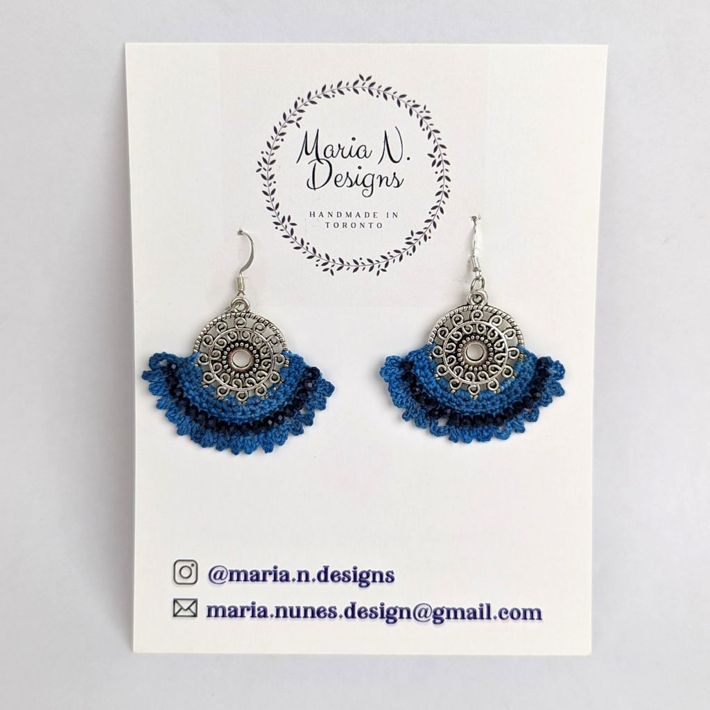 Crochet Earrings - Blue with Silver