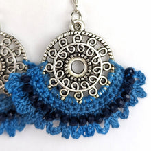 Load image into Gallery viewer, Crochet Earrings - Blue with Silver
