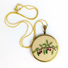 Load image into Gallery viewer, Cross Stitch Necklace – Leaves and Berries
