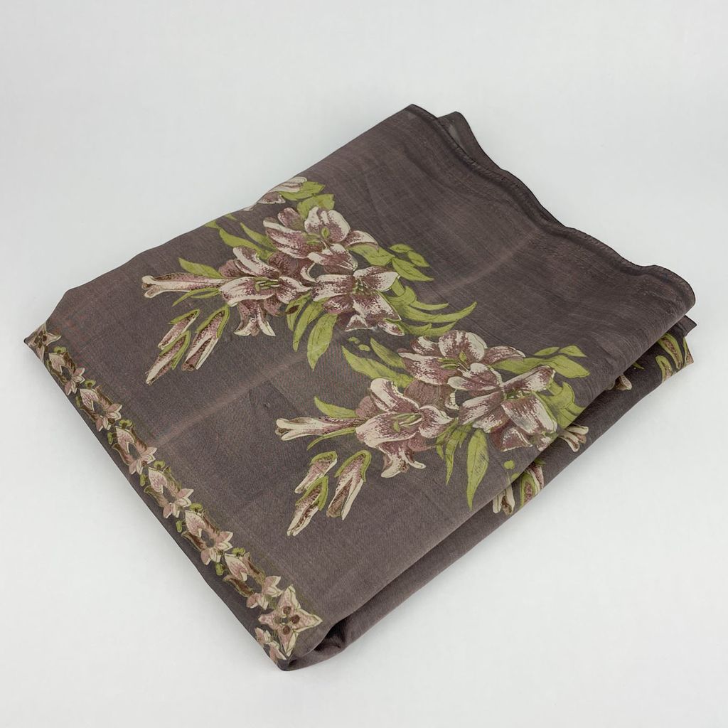 Lightweight Silk Fabric - Floral Dusty Purple