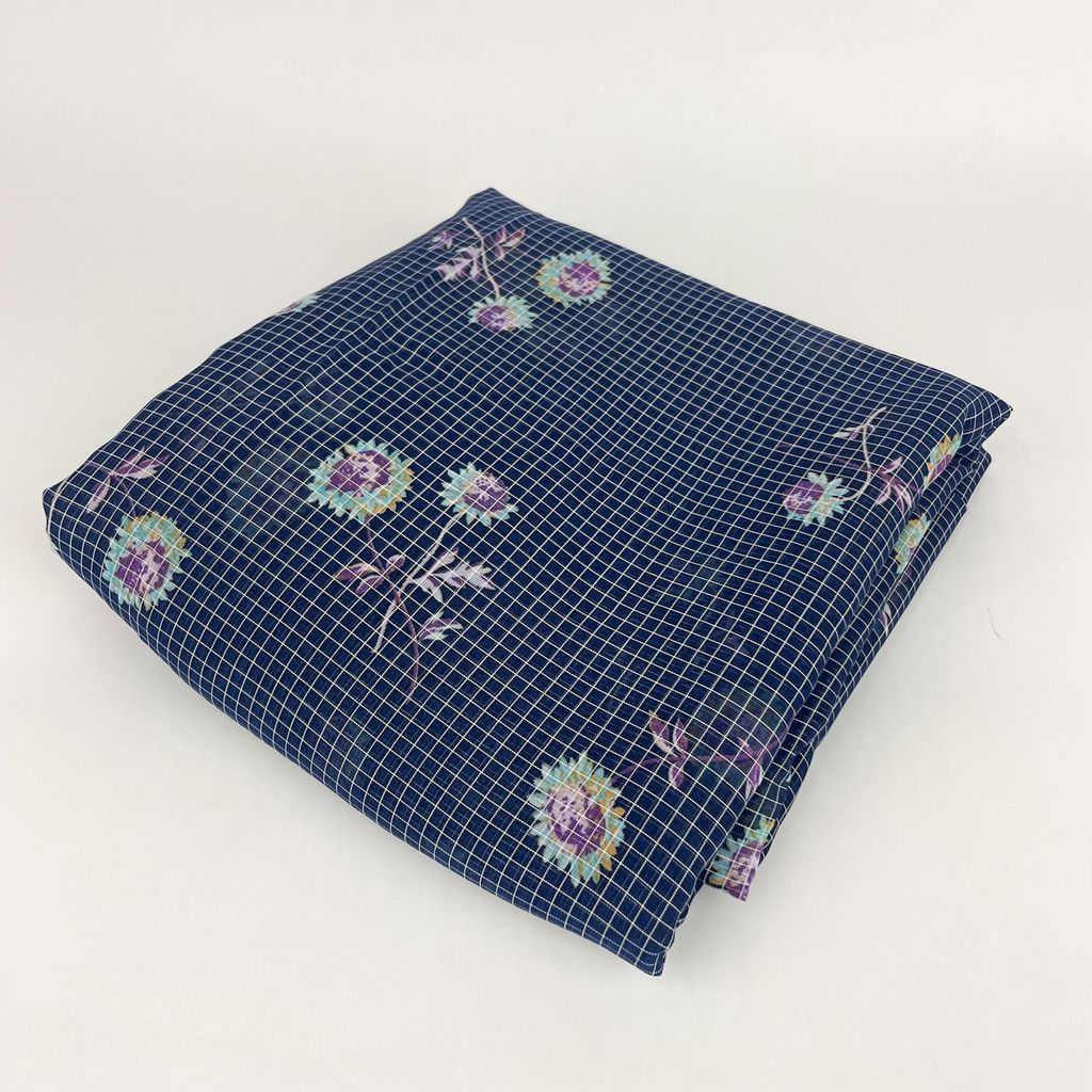 Lightweight Polyester Fabric - Navy Floral Grid