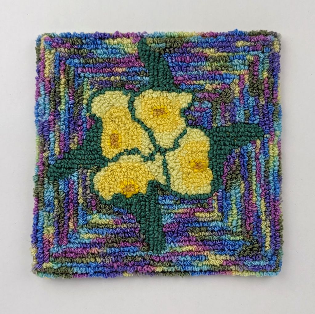 Shirley Crockett Hooked Rug Coaster - Flower 4