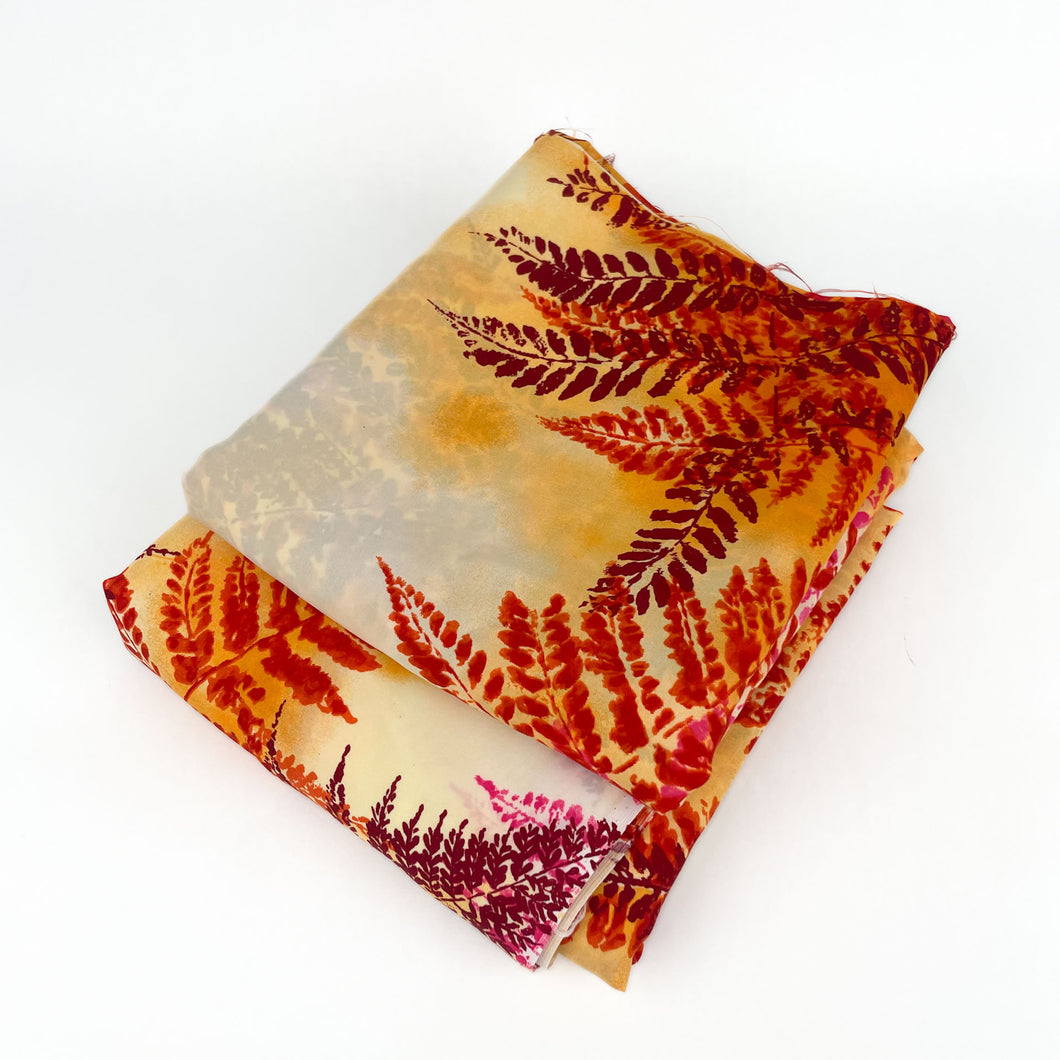 Lightweight Polyester Fabric - Orange Ferns